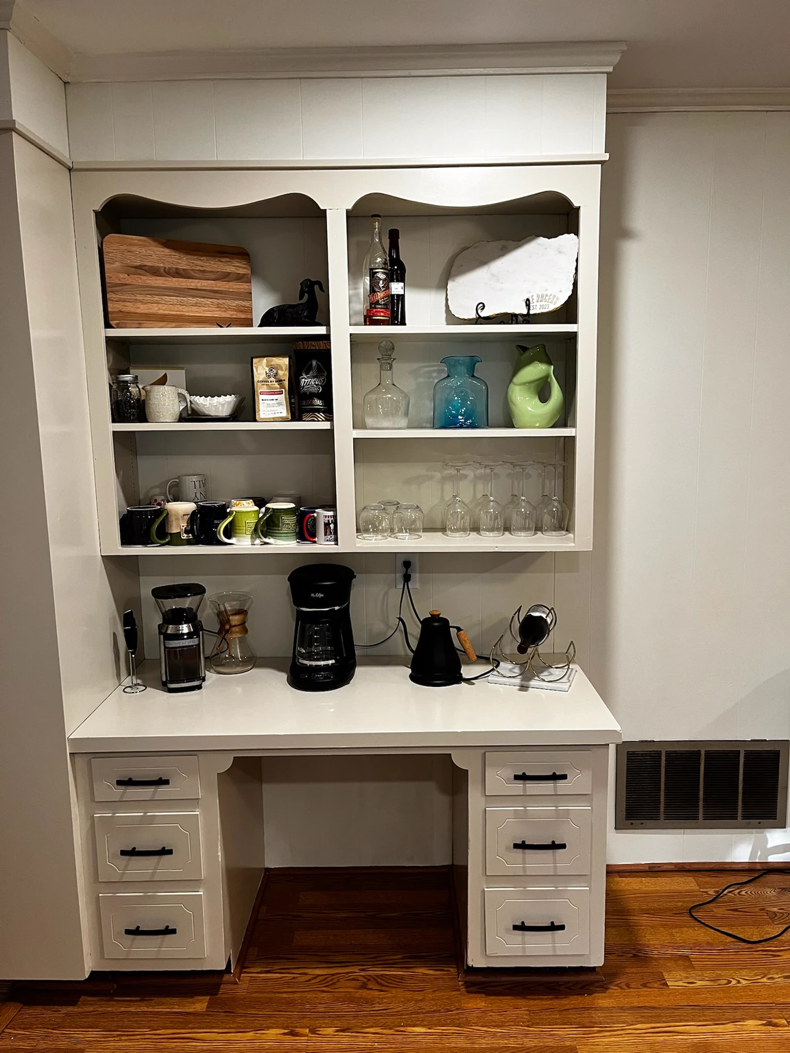 Refinished built-in cabinetry and shelving
